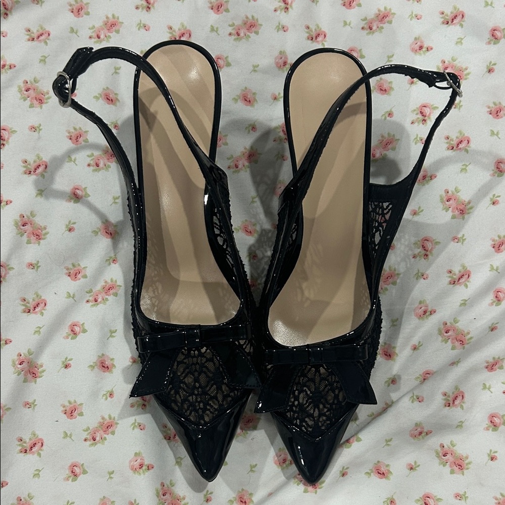 Elegant Black Lace Slingback Heels